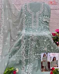 Trending Elegant Dupatta con bordado Santoon Patch Bottom Organza Shalwar Kameez Set-Ropa india y pakistaní - Product Image 5