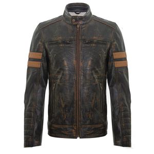 Chaqueta de Motociclista de Cuero Lavado para Hombre, Manga Larga, Estilo Clásico, para Todas las Temporadas - Product Image 2