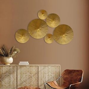 Moderno y Lujoso Juego de Arte Mural Metálico con Diseño de Rayos de Sol Dorados, Decoración de Pared Circular con Textura 3D para Sala de Estar, Dormitorio, Interiores Boho - Product Image 3