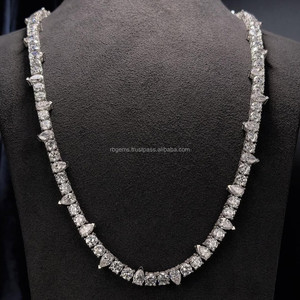 RB Gems Lujoso Collar de Cadena de Tenis Unisex Estilo Hip Hop con Diamantes Cultivados en Laboratorio de Corte Brillante, Bañado en Plata, Certificado IGI - Product Image 1