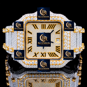 Reloj Cuadrado Blue Moon para Hombre, Estilo Hip Hop, con Incrustaciones de Diamantes, Esfera Romana Analógica, Tono Dorado, Mecánico, de Alta Calidad, con Alarma, Moissanita VVS - Product Image 3