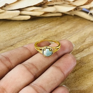 Modern Style Romantic Larimar <b>Ring</b> Boho Brass <b>Rings</b> For Women 18k Gold Plated <b>Dainty</b> Floral Halo Jewelry For Wholesale/OEM/ODM - Product Image 4