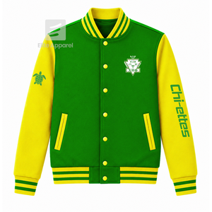เสื้อแจ็คเก็ตวาร์ซิตี้ชมรมนักศึกษาชื่อ "ชิ เอต้า ฟี" สีเขียวและเหลือง แขนยาว ซิปด้านหน้า คอเสื้อมีแถบ ปักโลโก้ ผ้าฝ้าย - Product Image 1