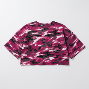 Trendy Customised Pink Camo Print <b>Cropped</b> tee Oversized women's shirt Boxy Fit Pink Camouflage Spring Summer Cotton Casual <b>Top</b> - Product Image 4