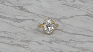 Bague de fiançailles de luxe plaquée or 18K 14K avec diamant ovale et halo pavé, et bague solitaire avec diamant de laboratoire taille brillant rond - Product Image 4