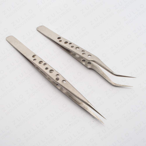 Professional Stainless Steel Eyelash Tweezers Satin Finish 9 Hole Design Pointed Tip Extension OEM <b>Tool</b> - Product Image 2