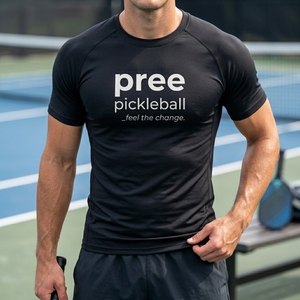 <b>Men's</b> pickleball custom logo <b>compression</b> t <b>shirt</b> crew neck short sleeve four way stretch breathable spandex poly fabric OEM ODM - Product Image 1