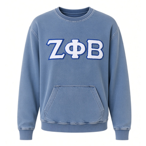 Sudadera de cuello redondo Zeta Phi Beta con letras de chenilla, azul vaquero con efecto ácido, forro polar, para mujer y unisex - Product Image 3