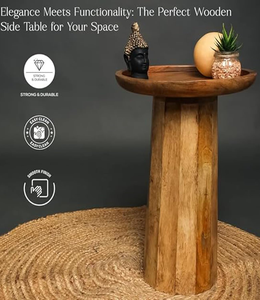 Lytcraft <b>Round</b> Solid Mangowood Side <b>Table</b> Accent End <b>Table</b> Modern <b>Occasional</b> Ottoman with Wide Strong Base for Living Room - Product Image 4