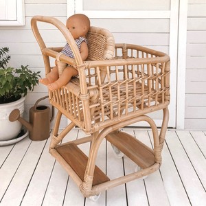 Chariot de supermarché en rotin pour jeu de rôle bébé, chariot de courses naturel, jouet chariot - Product Image 5