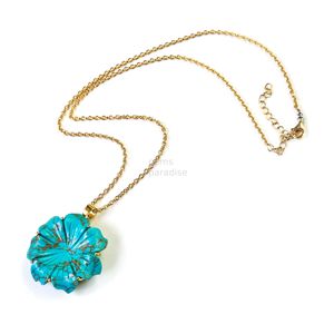 Collar con colgante de flor de turquesa y cobre AAA para mujer, colgante floral de cristal de turquesa y cobre tallado a mano, venta al por mayor - Product Image 5