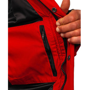 Men's Red Hooded Double Breasted Bomber Puffer Jacket Windproof Thick Winter <b>Coat</b> with Zipper Pockets Casual Style Regular Fit - Product Image 5