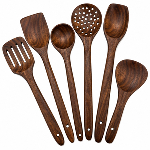 Ensemble de cuillères de cuisine en bois de qualité supérieure, spatule antiadhésive en bois naturel, louche ajourée, ustensiles de cuisine à prix abordable - Product Image 5
