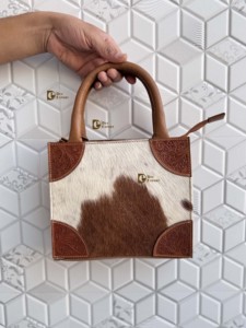 <b>Unique</b> Designer Cowhide Leather Shoulder Bag Hand Tooled Real Leather Gypsy Boho Vintage Handmade Handbag - Product Image 4