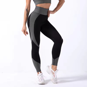 Leggings de sport décontractés personnalisés de haute qualité pour femmes, taille mi-haute, pour le jogging et le yoga, avec logo, en Spandex/Polyester tricoté, flexibles - Product Image 1