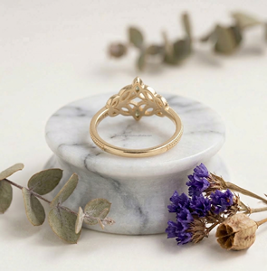 Artisan Nature Inspired Engagement <b>Ring</b> Kite Shape Moss Gem GIA Diamond Detail <b>Fine</b> Gold Jewelry Trend - Product Image 3
