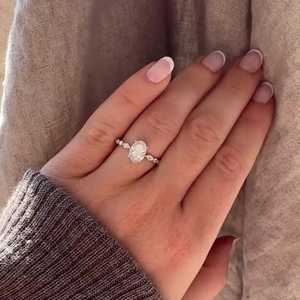 Oval Lab Grown Diamond Engagement Ring 1.5Ct 10k Solid Gold Marquise Side <b>Cluster</b> Pave Band Solitaire Anniversary IGI Certified - Product Image 3