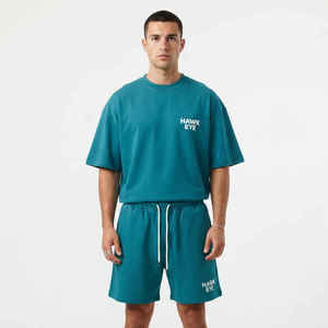 Pullover Men's Custom LOGO Tracksuit Men's T Shirt and Short OEM Custom Men's Cotton Short <b>Set</b> Breathable Gym <b>Twin</b> <b>Set</b> - Product Image 4