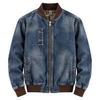 Blouson en jean pour homme, style racer, à capuche, fermeture éclair, doublure unie, décontracté, hiver, sportif, délavé, coupe droite, logo tissé sur le devant, tissu tissé