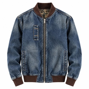 Men's Denim <b>Racer</b> <b>Jacket</b> Hooded Zipper Closure Solid Lining Casual Winter Sporty Washed Regular Fit Front Logo Woven Fabric - Product Image 1