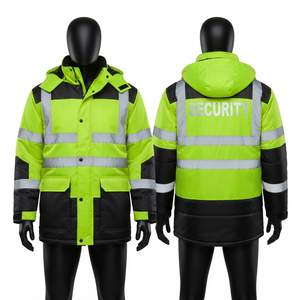 Veste de sécurité haute visibilité en toile 300 GSM, imperméable, style vêtement de travail, avec capuche, panneaux réfléchissants jaune citron et noir, logo personnalisé, pour l'hiver - Product Image 1