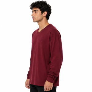 T-shirt à manches longues pour homme, style printemps-été, col en V, surdimensionné, tricoté, style sportif décontracté, respirant - Product Image 4