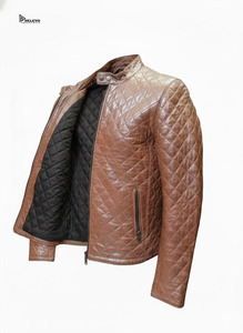 Chaqueta de Invierno de Cuero Marrón para Hombre, Acabado Desgastado, Estilo Urbano, Cuello Alto, Resistente al Viento, Prenda Exterior Informal - Product Image 5