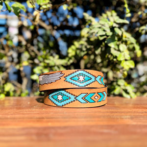 Ceinture en cuir Eagle Western entièrement fabriquée à la main, finition premium avec boucle en alliage de zinc, motif Paisley, largeur 40 mm, durable - Product Image 2