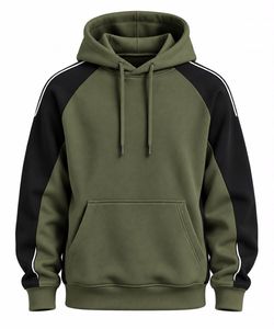Sweat-shirt à capuche pour homme, manches raglan, blanc et noir unis, 100 % coton molletonné, avec poche, décontracté, pour l'automne, coupe classique, tricoté - Product Image 3