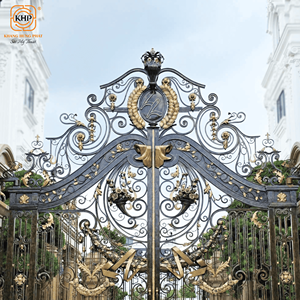 Puertas de Entrada Dobles de Hierro Forjado Estilo Victoriano Real KHP, Duraderas, con Acabado Dorado Antiguo y Diseño Avanzado Antirrobo - Product Image 2