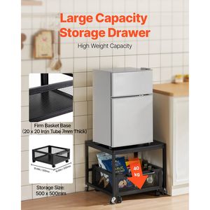 Mini Fridge Stand with Movable <b>Storage</b> <b>Cart</b> 198 Lbs Table Swivel Wheels Beverage Refrigerator Stand with <b>Storage</b> - Product Image 3