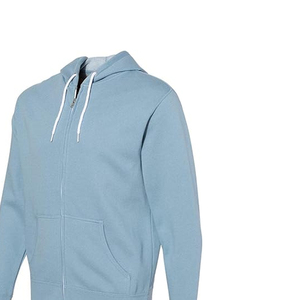 Sudadera con Capucha Azul Claro para Hombre, Cierre de Cremallera, Corte Regular, Forro Polar, Color Sólido, Diseño con Bolsillos, Ropa Casual de Otoño - Product Image 3