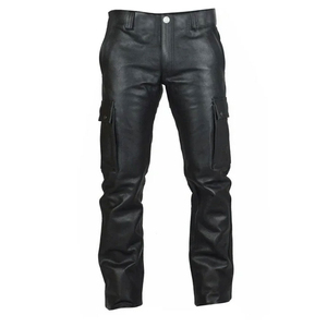Customized Cowhide Genuine Leather High Quality Men's Straight Outdoor Fashionable Waterproof Breathable Leather <b>Pants</b> - Product Image 3