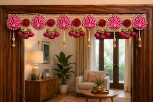 Decoración Textil Bordada con Cuentas, Estilo Bohemio, con Diseño Floral de Peonías Rosas, para Colgar en la Pared o Puerta, Ideal para el Hogar y la Entrada en Diwali - Product Image 5