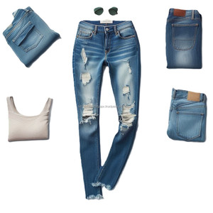 Stijlvolle Casual Katoenen Denim Jeans Met Strakke Straight Losse Pasvorm En Distressed Gescheurd Gewassen Voor <span class=keywords><strong>Sexy</strong></span> Modieuze Stijlen - Product Image 2