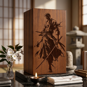 Urna Funeraria Ecológica de Madera con Diseño de Guerrero para Cenizas de Cremación Humana, Decoración Funeraria Budista, Capacidad de 200 Pulgadas Cúbicas - Product Image 6