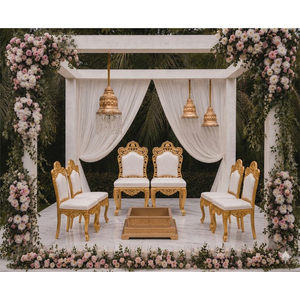 Ensemble de chaises traditionnelles pour mariage Gujarati, finition dorée, mobilier de mariage de luxe, configuration de chaises pour la mariée et le marié, vente - Product Image 4