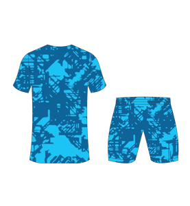 Custom sublimated soccer uniform set for men with dark blue and bright blue geometric pattern print jersey and matching <b>shorts</b> - Product Image 5
