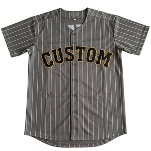 Sportswear grey pinstripe baseball sports jersey Breathable cotton full button vintage <b>athletic</b> fit youth adult sports jersey - Product Image 1