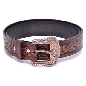 Wholesale Supply Men Women Full Grain Western Leather Hand <b>Tooling</b> Belt Custom Floral <b>Engraved</b> <b>Tooled</b> Leather Belt - Product Image 3