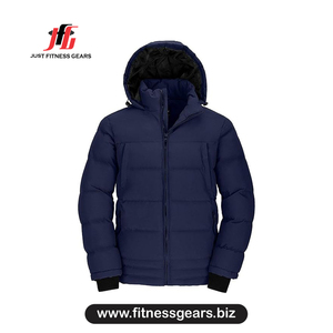 Just Fitness Gears Men's Hooded Puffer <b>Jacket</b> Winter Casual <b>Zipper</b> Closure Thick Polyester Wadding Solid Color - Product Image 1