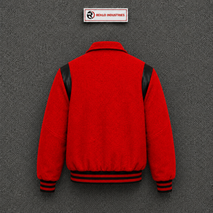 PREMIUM <b>RED</b> LETTERMAN VARSITY JACKET FOR MEN STYLISH Jacket <b>Wool</b> Polyester Turn-down Collar Casual Autumn Regular Fit Solid Colo - Product Image 6
