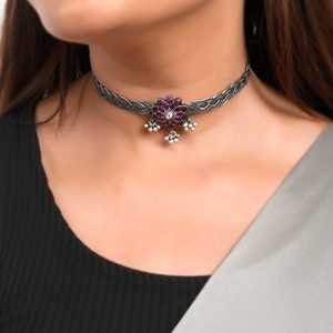 Collares Finos Meera Jaipur Laakshi, Plata Pura, Diseño Tradicional Indio Elegante para Mujer, para Fiestas y Bodas - Product Image 1