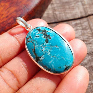 Colgante de Plata de Ley 925, joyería de piedra natal turquesa, collar curativo de plata hecho a mano, colgante de Color azul para collares de mujer - Product Image 4