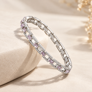 Pulseras de Estilo Geométrico para Mujer, con Moissanita de Corte Redondo, Chapadas en Oro Blanco, con Engaste de Bisel, Regalo de San Valentín - Product Image 3