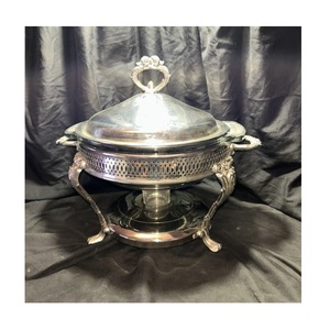 Plat de service de luxe en métal, chauffe-plat rond en acier inoxydable pour buffet - Product Image 1