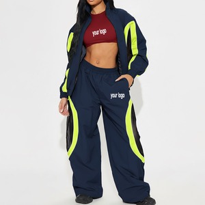 Custom OEM High Quality Women's Waterproof Windbreaker Tracksuit | Women Zip-Up Striped <b>Jogger</b> Set for Outdoor Sports Tracksuit - Product Image 4