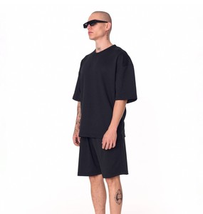 Men's Summer Oversized 100% Cotton Satin Shorts <b>Set</b> Black - Product Image 2