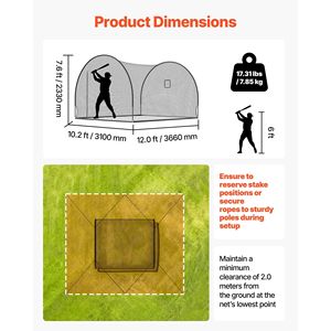 Gabbia da Battuta Portatile Autoportante 12.0 X 10.2 X 7.6 FT, in Poliestere a 4 Strati Senza Nodi, Attrezzatura per Allenamento Baseball - Product Image 2