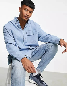 Wholesale Custom Men’s Long Sleeve Denim Shirt | 100% Cotton <b>Soft</b> Wash Blue <b>Jean</b> Shirt for Men - Product Image 3